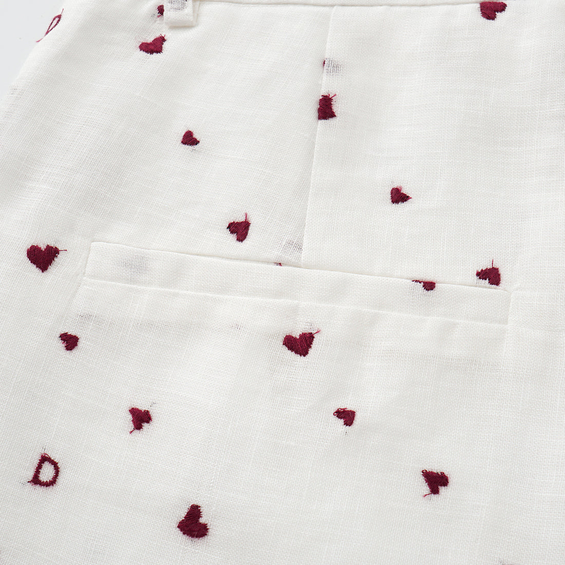 “慵懶俏麗”法國亞麻立體刺繡短褲—Sweet Crush怦然心動