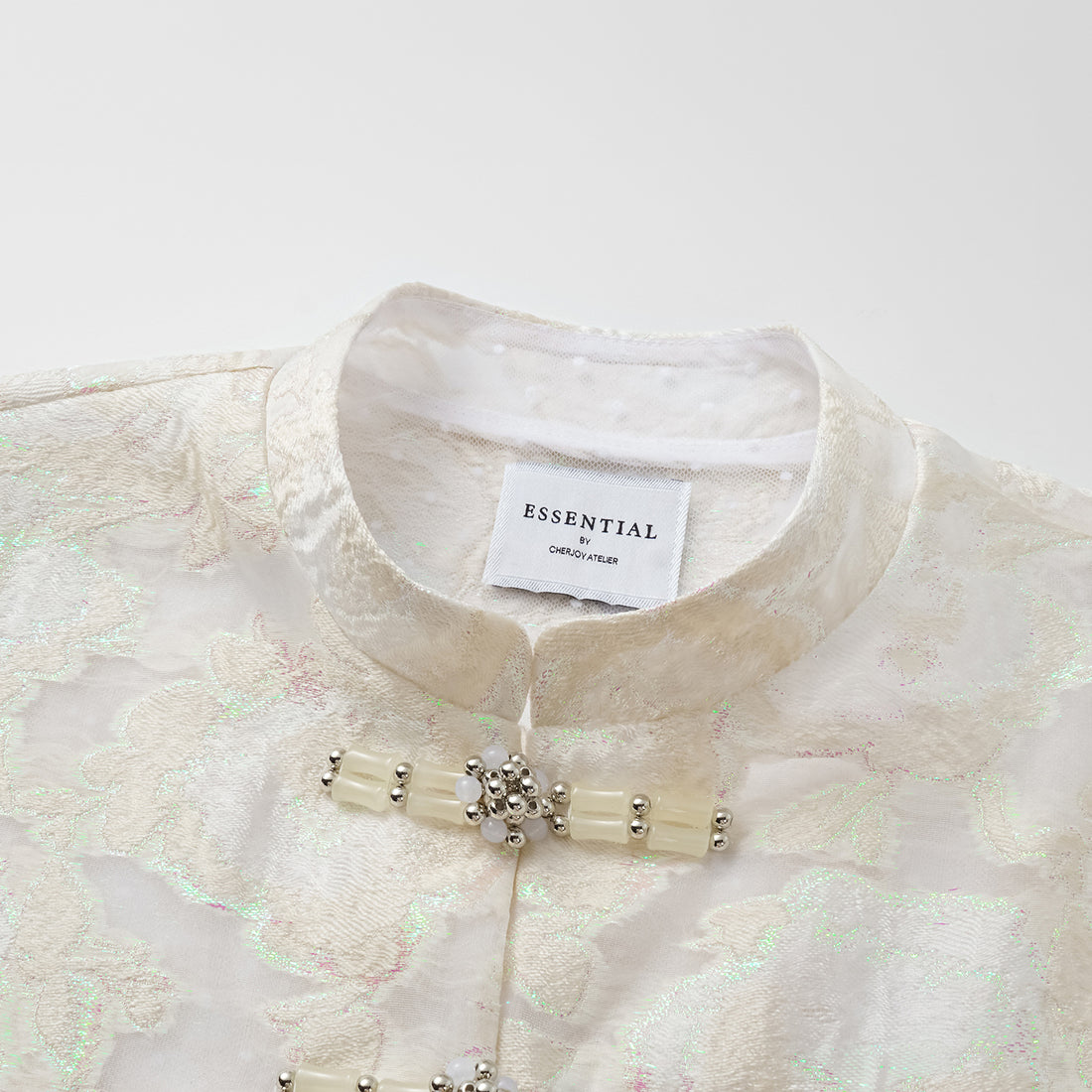 "Tea Banquet" Burning Flower Jacquard Light Chinese Style Jacket - Moon Reflecting the Lotus Pond