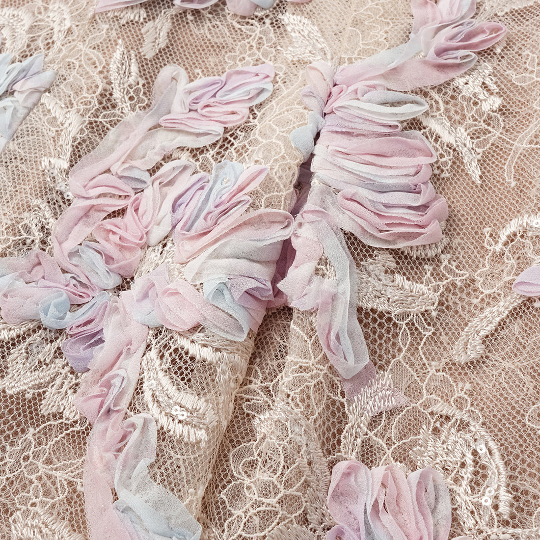 "Imperial Garden Teatime." Dyed Satin Lace Shorts — Dawn Mist Bloom