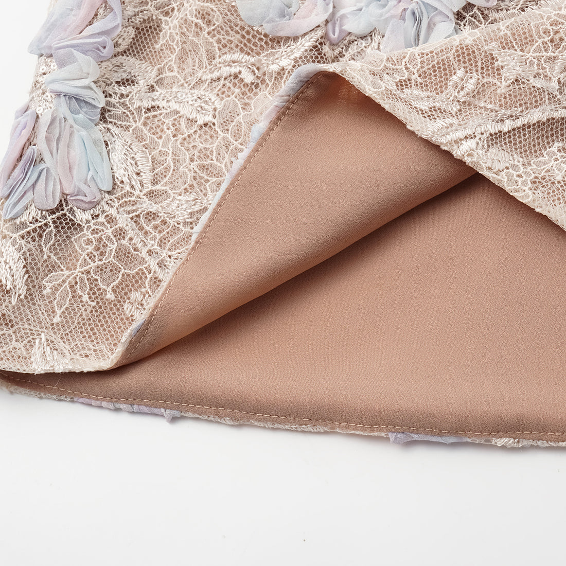 "Imperial Garden Teatime." Dyed Satin Lace Shorts — Dawn Mist Bloom