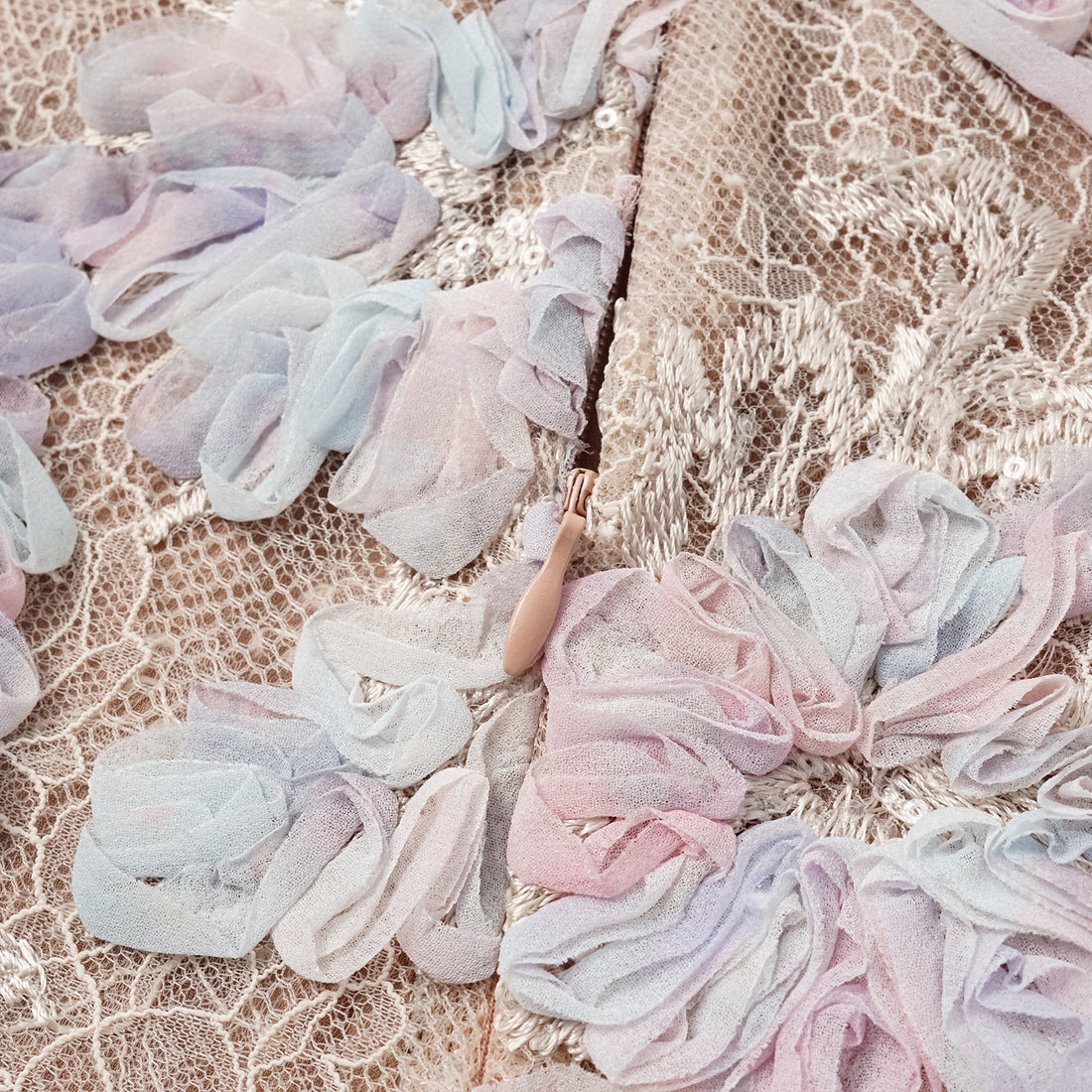 "Imperial Garden Teatime." Dyed Satin Lace Shorts — Dawn Mist Bloom
