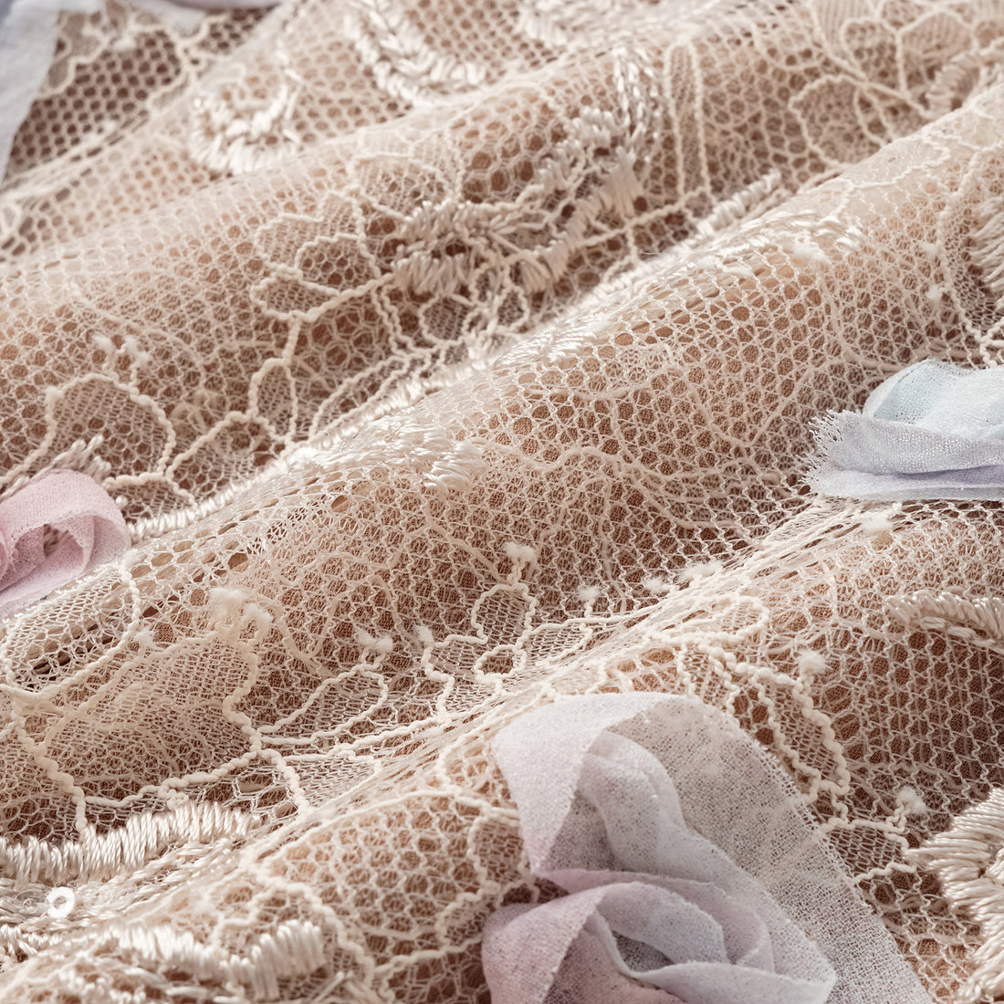 "Imperial Garden Teatime." Dyed Satin Lace Shorts — Dawn Mist Bloom
