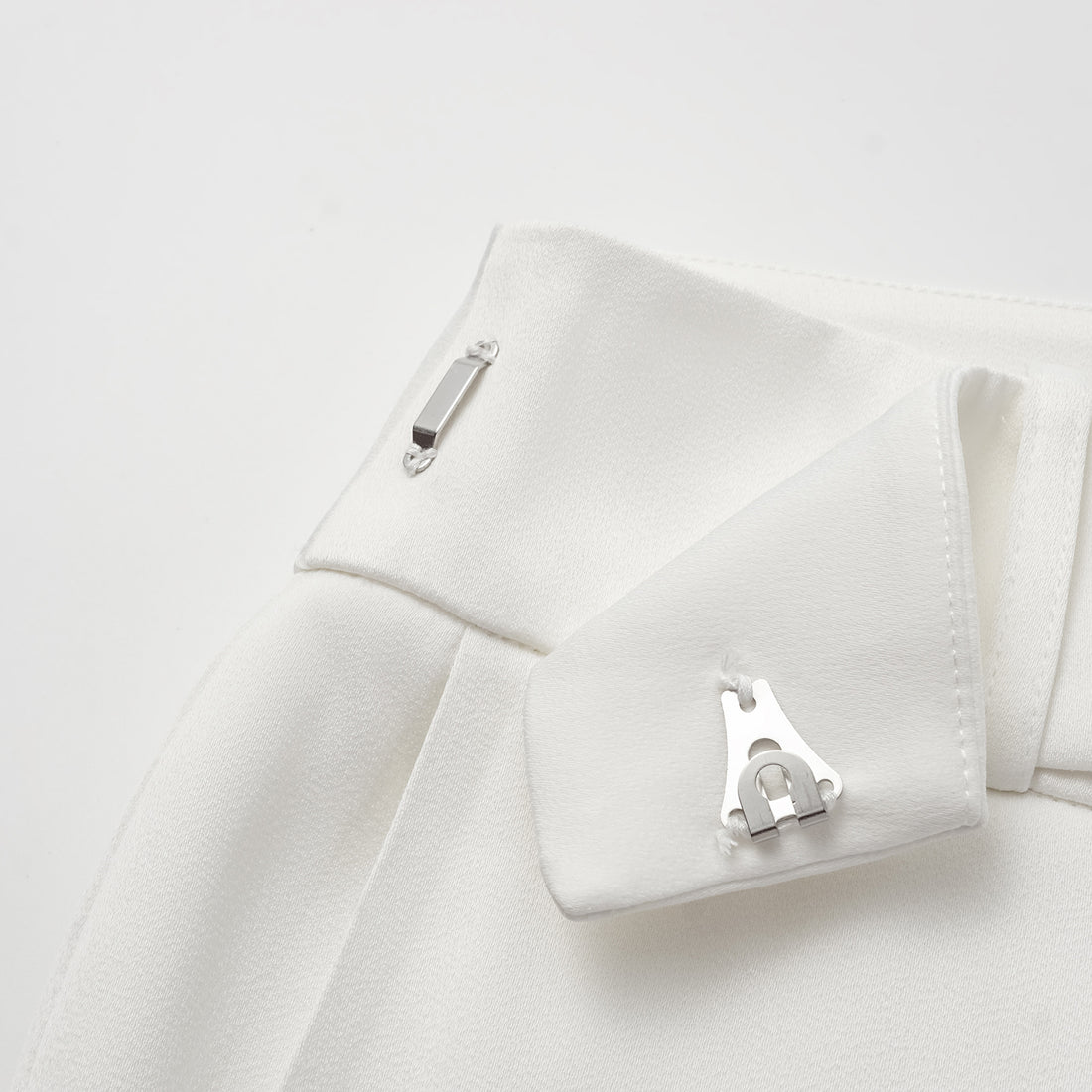 "Autumn Diary" Pearl Acetate Satin Cropped Flared Pants - White