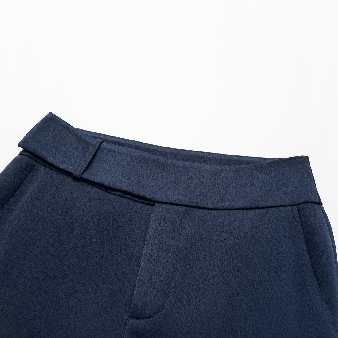 "Autumn Diary" Pearl Acetate Satin Cropped Flared Pants - Dark Blue