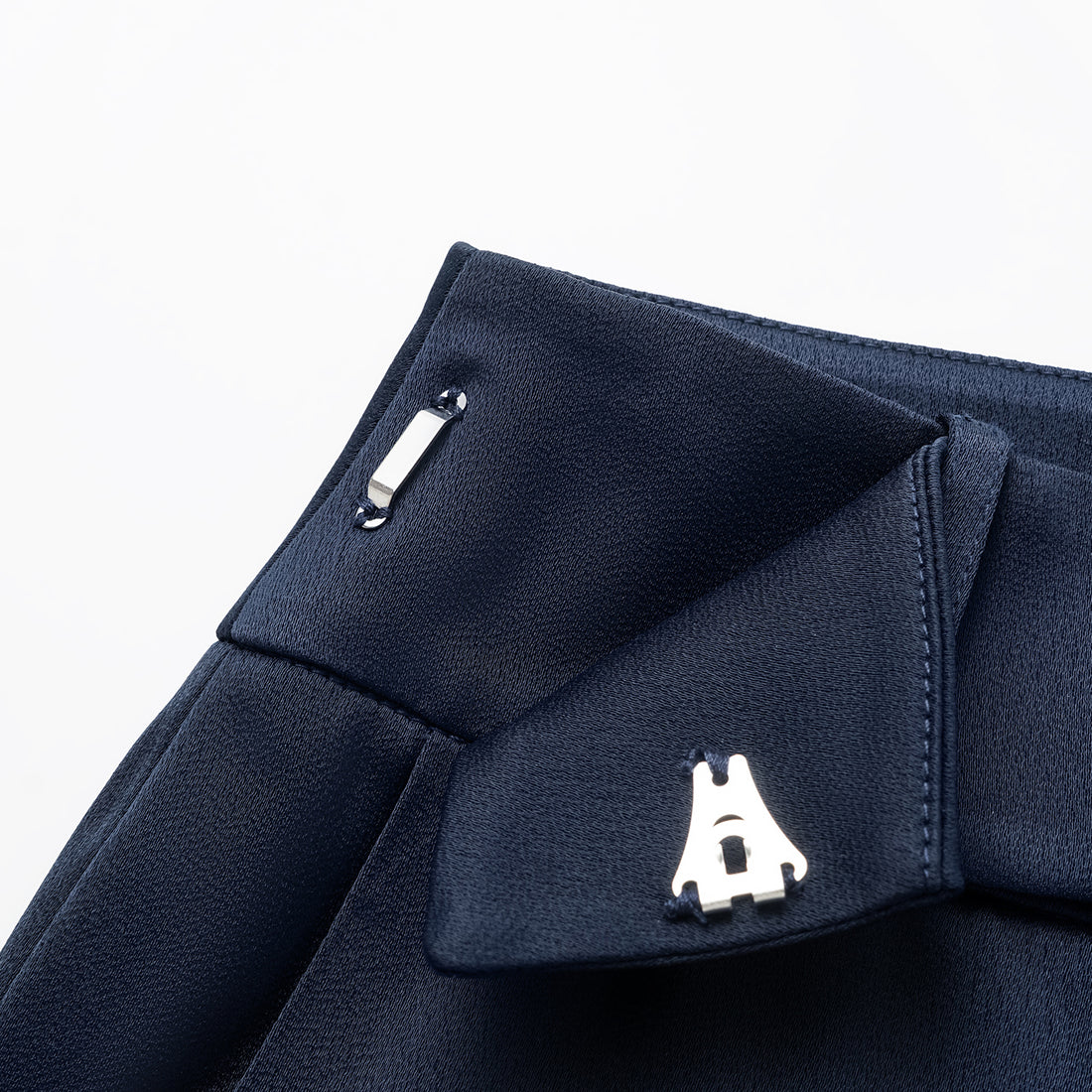 "Autumn Diary" Pearl Acetate Satin Cropped Flared Pants - Dark Blue