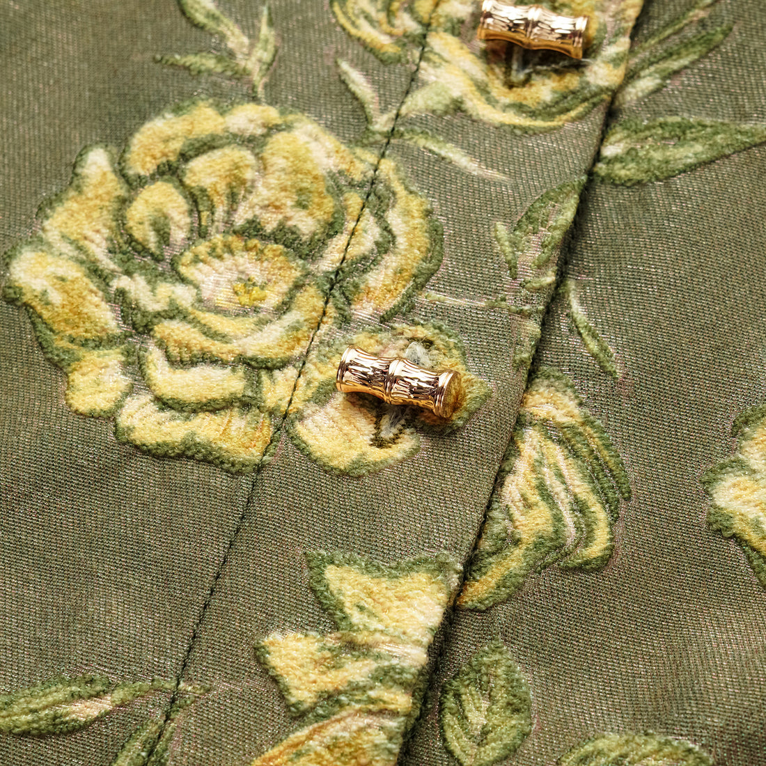 "Imperial Garden Teatime" Silk Wool Light Chinese Style Suit - Green