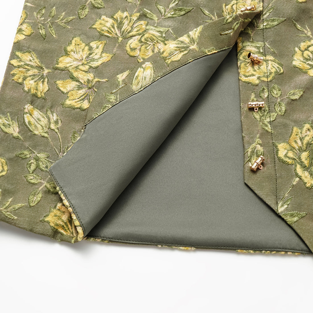 "Imperial Garden Teatime" Silk Wool Light Chinese Style Suit - Green