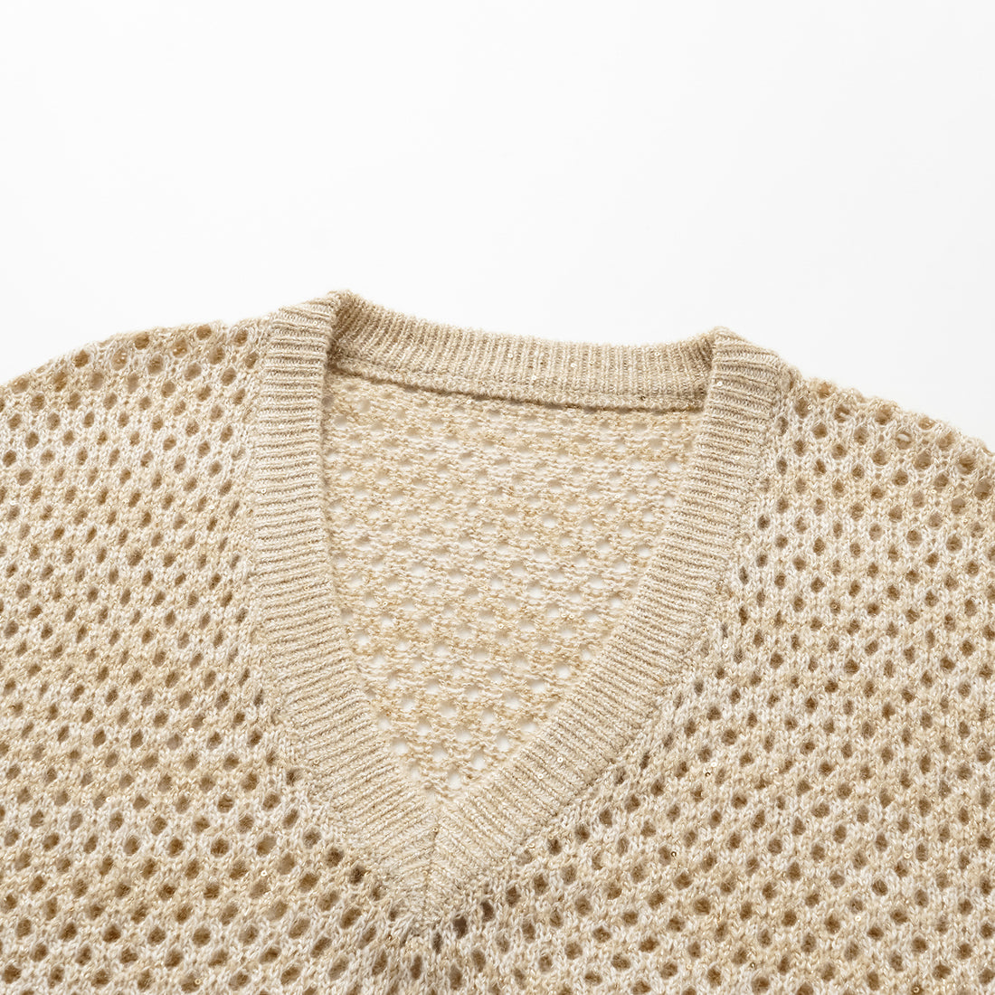 "Chelsea Citywalk." 100% Cashmere Sequined Lace Braided Knit Vest - Honey Latte