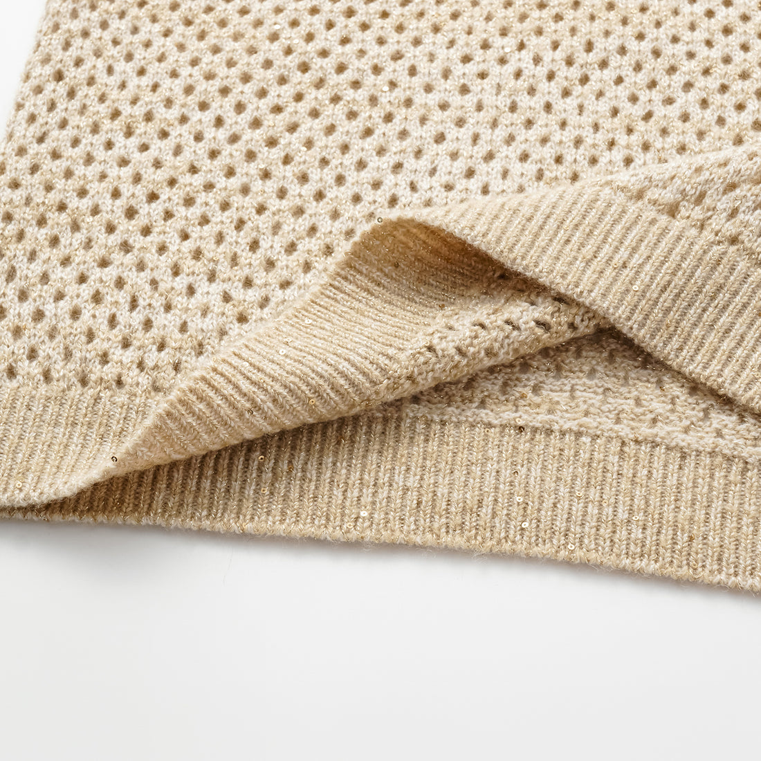 "Chelsea Citywalk." 100% Cashmere Sequined Lace Braided Knit Vest - Honey Latte
