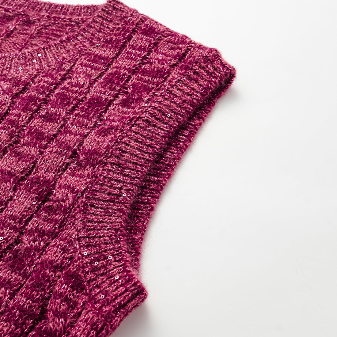 "Winter diary." 100% Cashmere Sequined Cable Knit Vest—Luck