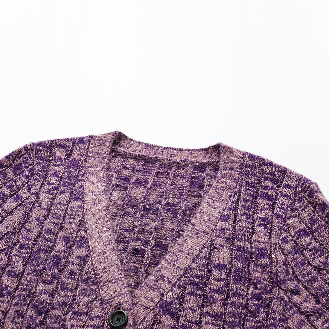 "Winter diary." 100% Cashmere Sequined Cable Knit Cardigan—Charm