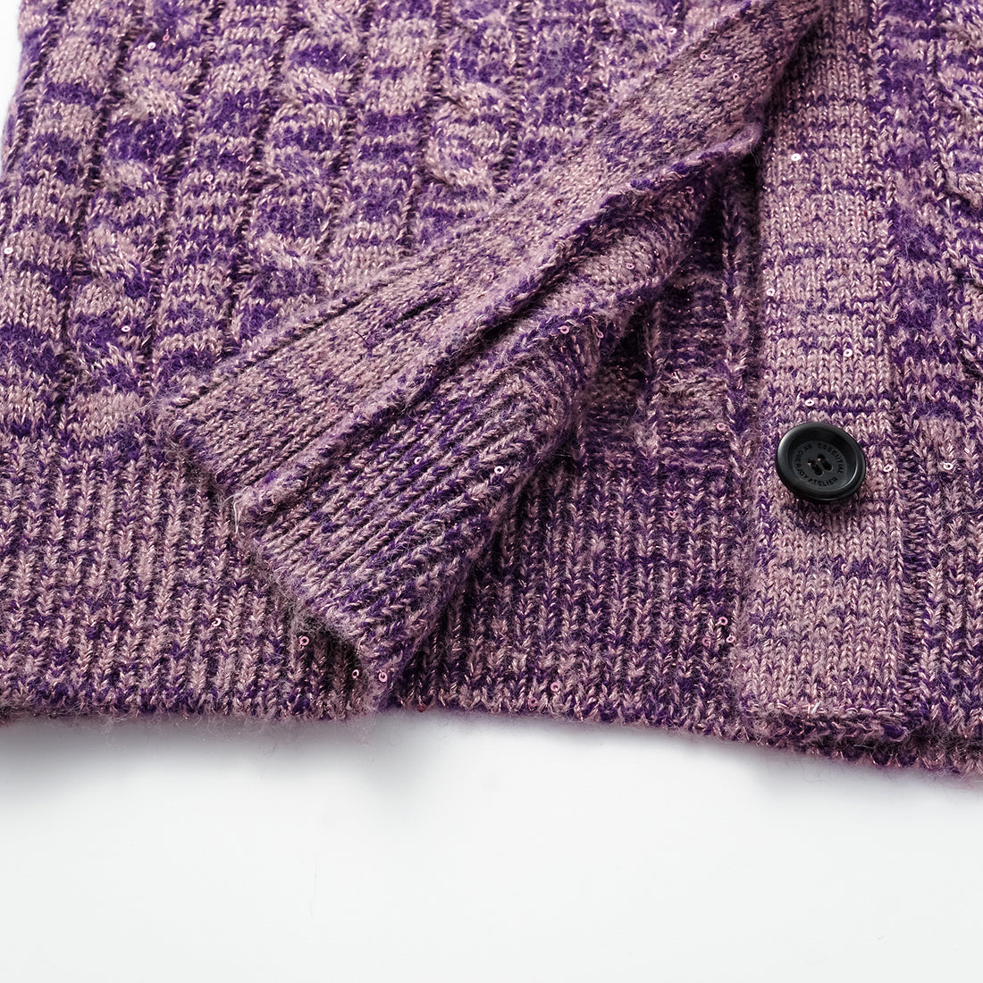 "Winter diary." 100% Cashmere Sequined Cable Knit Cardigan—Charm