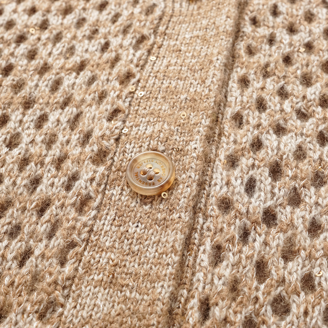 "Chelsea Citywalk." 100% Cashmere Sequined Lace Woven Knit Cardigan - Cinnamon Latte