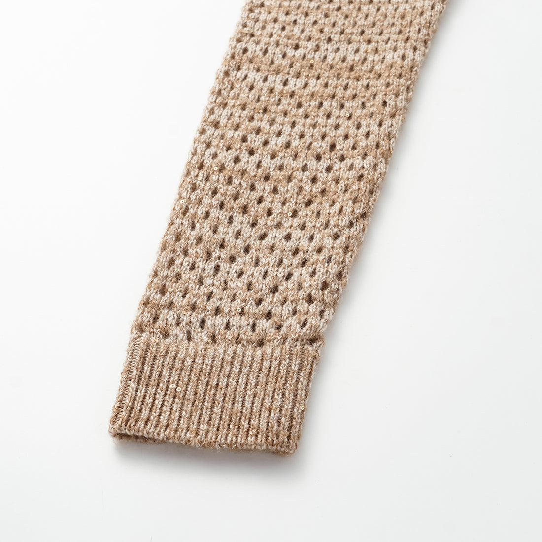 "Chelsea Citywalk." 100% Cashmere Sequined Lace Woven Knit Cardigan - Cinnamon Latte