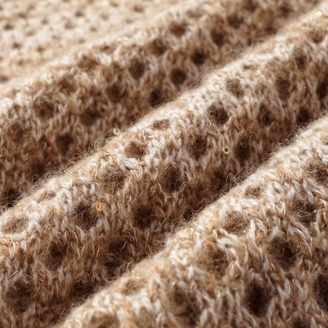 "Chelsea Citywalk." 100% Cashmere Sequined Lace Woven Knit Cardigan - Cinnamon Latte