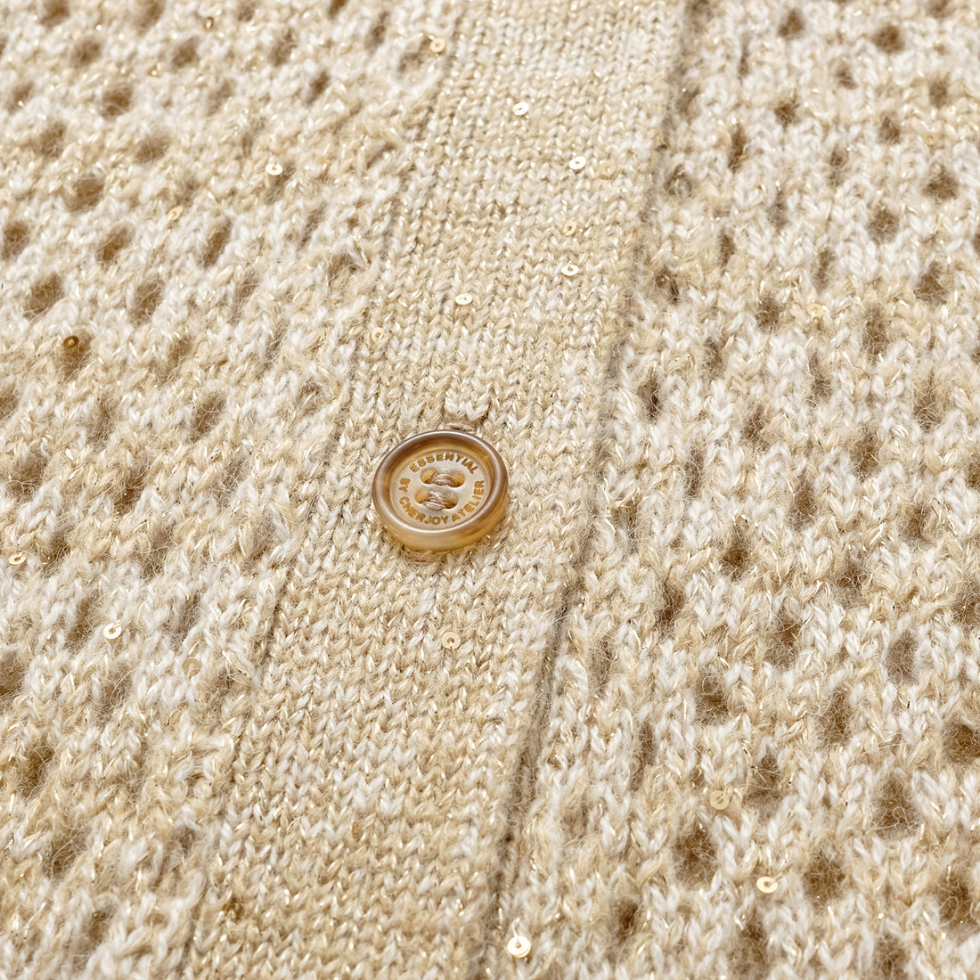 "Chelsea Citywalk." 100% Cashmere Sequined Lace Woven Knit Cardigan - Honey Latte