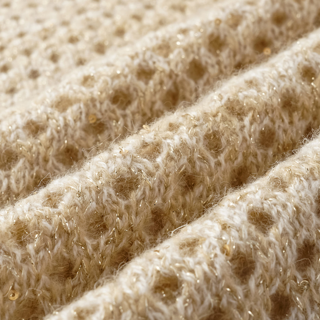 "Chelsea Citywalk." 100% Cashmere Sequined Lace Woven Knit Cardigan - Honey Latte
