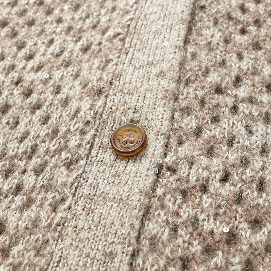 "Chelsea Citywalk." 100% Cashmere Sequined Lace Braided Knit Cardigan - Almond Cappuccino
