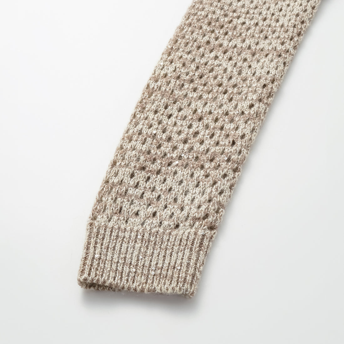 "Chelsea Citywalk." 100% Cashmere Sequined Lace Braided Knit Cardigan - Almond Cappuccino