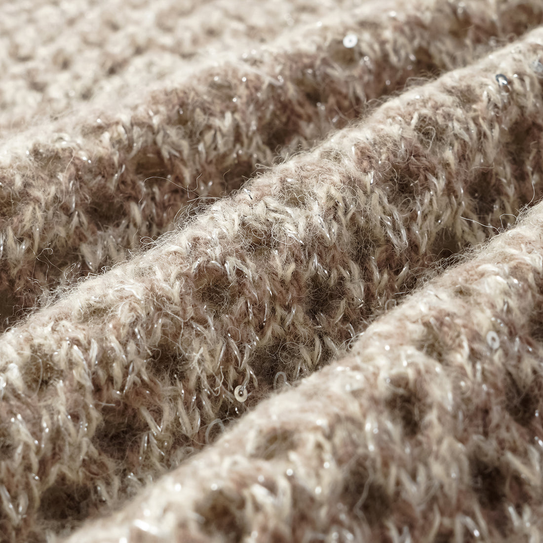 "Chelsea Citywalk." 100% Cashmere Sequined Lace Braided Knit Cardigan - Almond Cappuccino