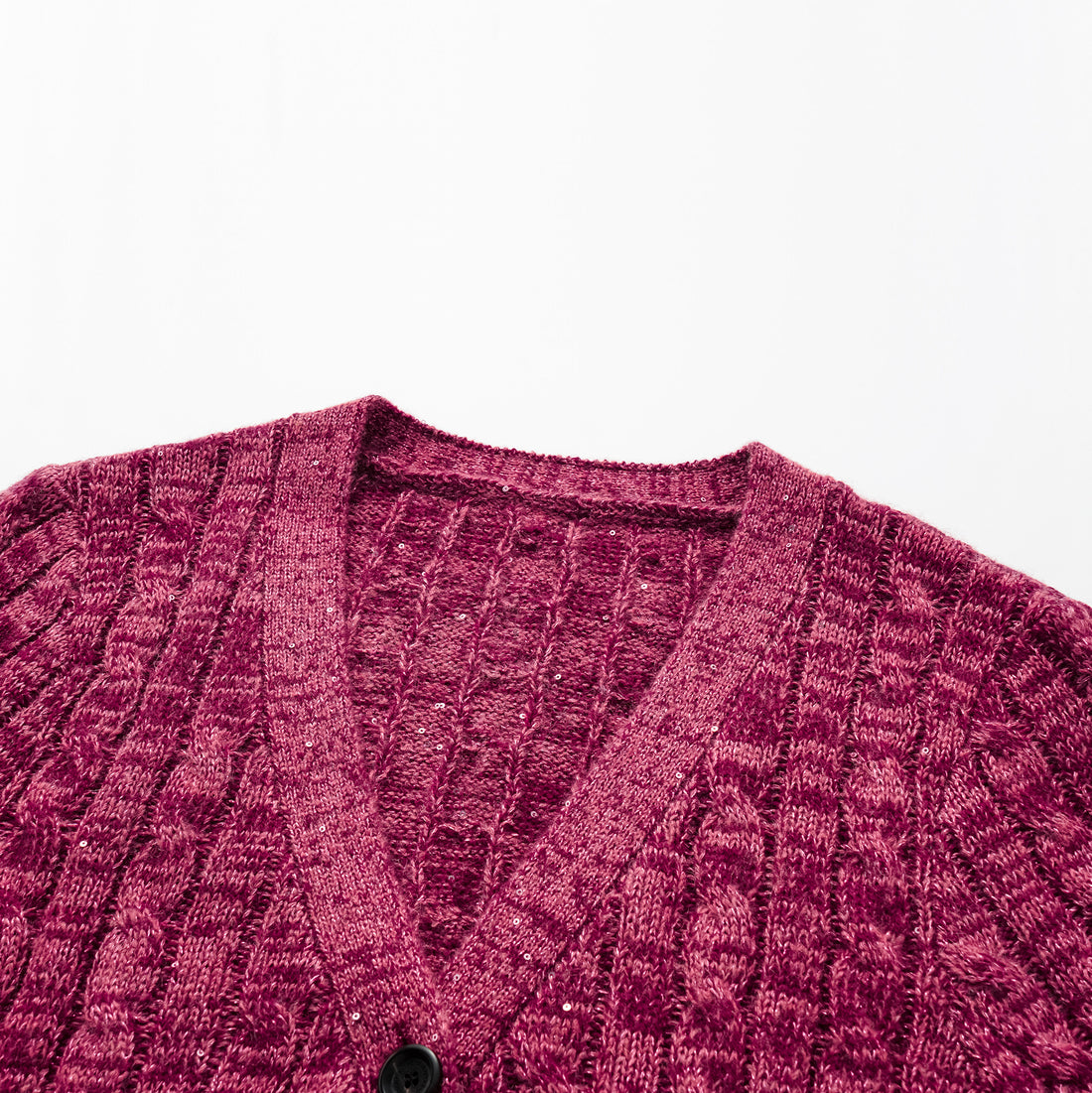 "Winter diary." 100% Cashmere Sequined Cable Knit Cardigan—Luck