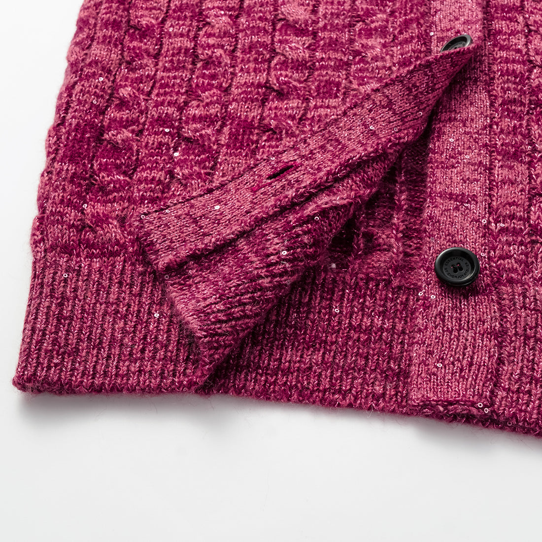 "Winter diary." 100% Cashmere Sequined Cable Knit Cardigan—Luck