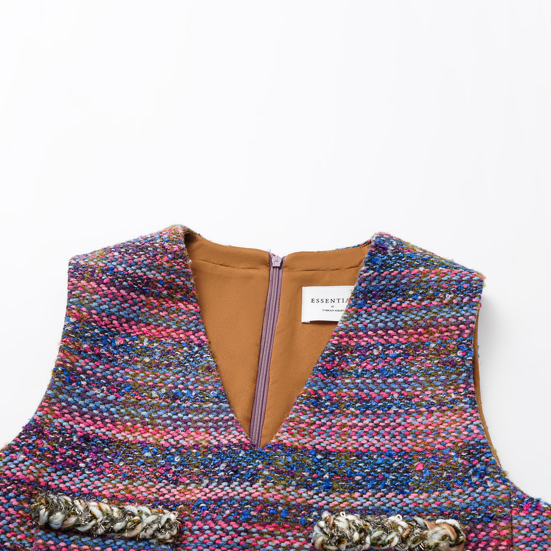 “Chelsea teatime.” Tweed A-line dress—Berry Happy