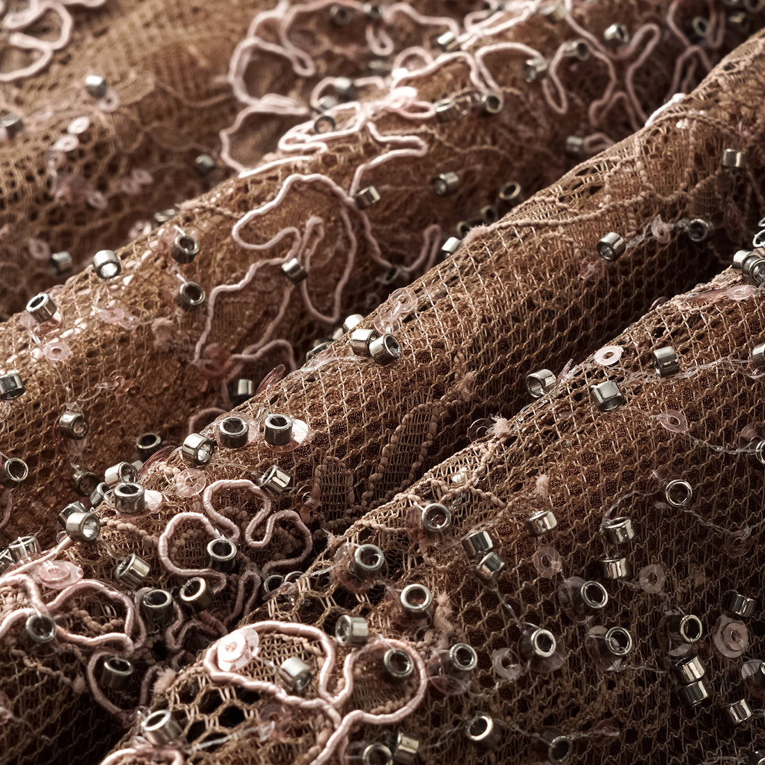 "Imperial Gala" Luxe Beaded Flared Pants—Rosewood Gleam