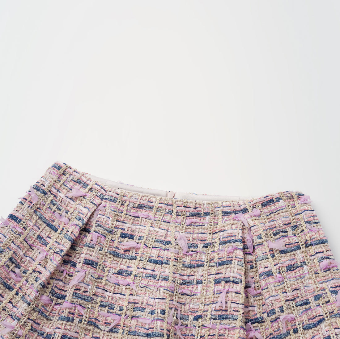 "Sloane Ave." French Summer Lightweight Tweed Shorts — Twilight Garden