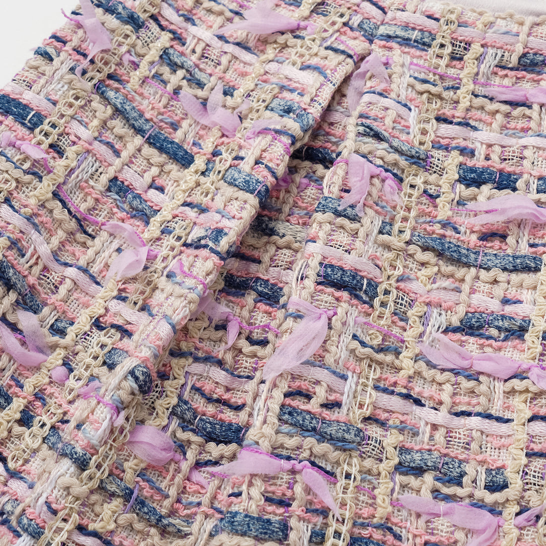 "Sloane Ave." French Summer Lightweight Tweed Shorts — Twilight Garden