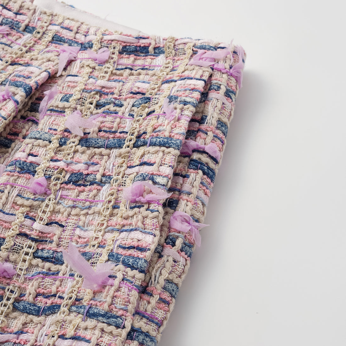 "Sloane Ave." French Summer Lightweight Tweed Shorts — Twilight Garden