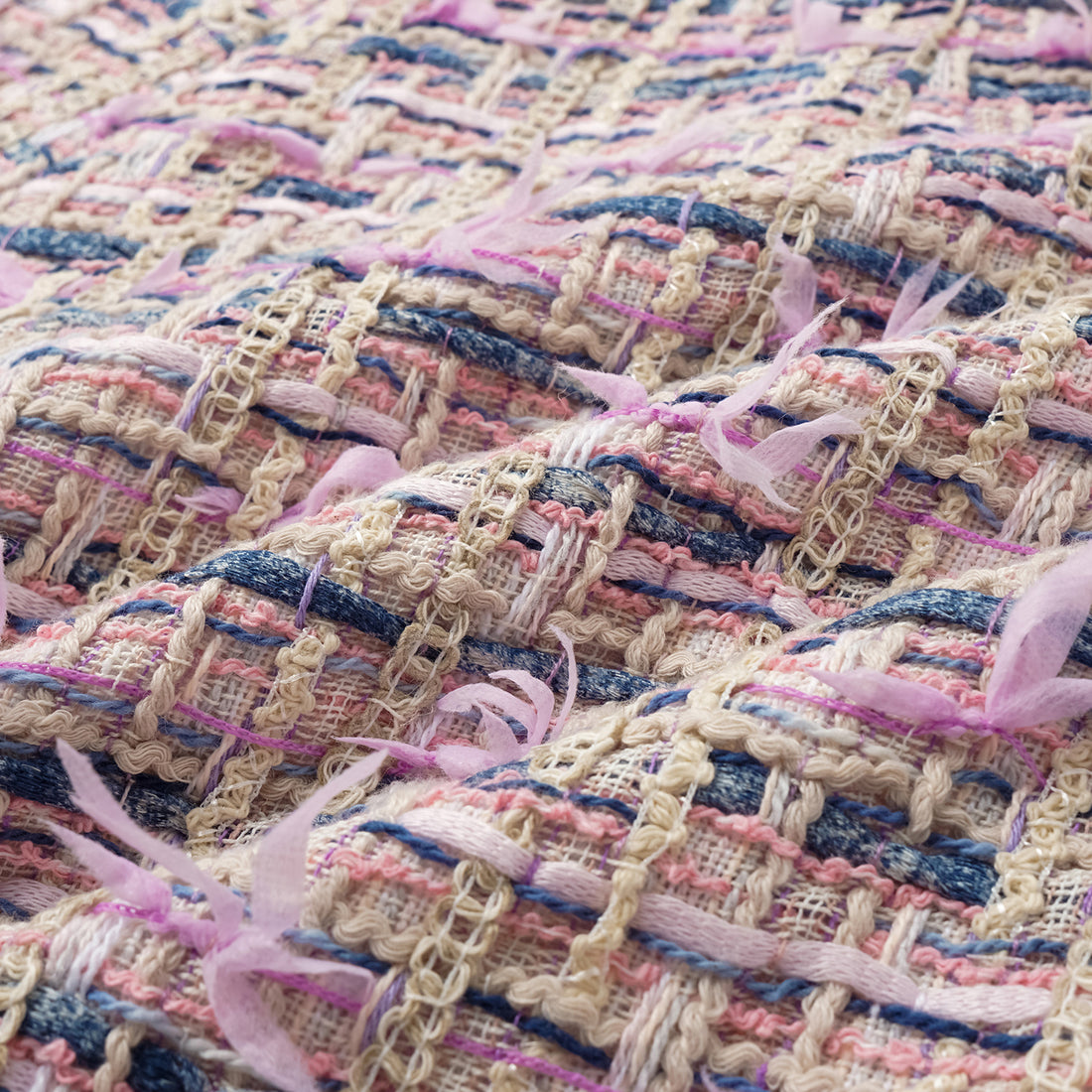 "Sloane Ave." French Summer Lightweight Tweed Shorts — Twilight Garden