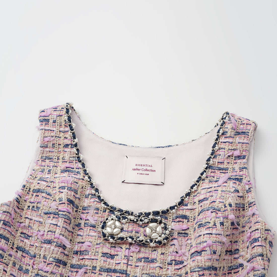 "Sloane Ave." French Summer Lightweight Tweed Vest — Twilight Garden