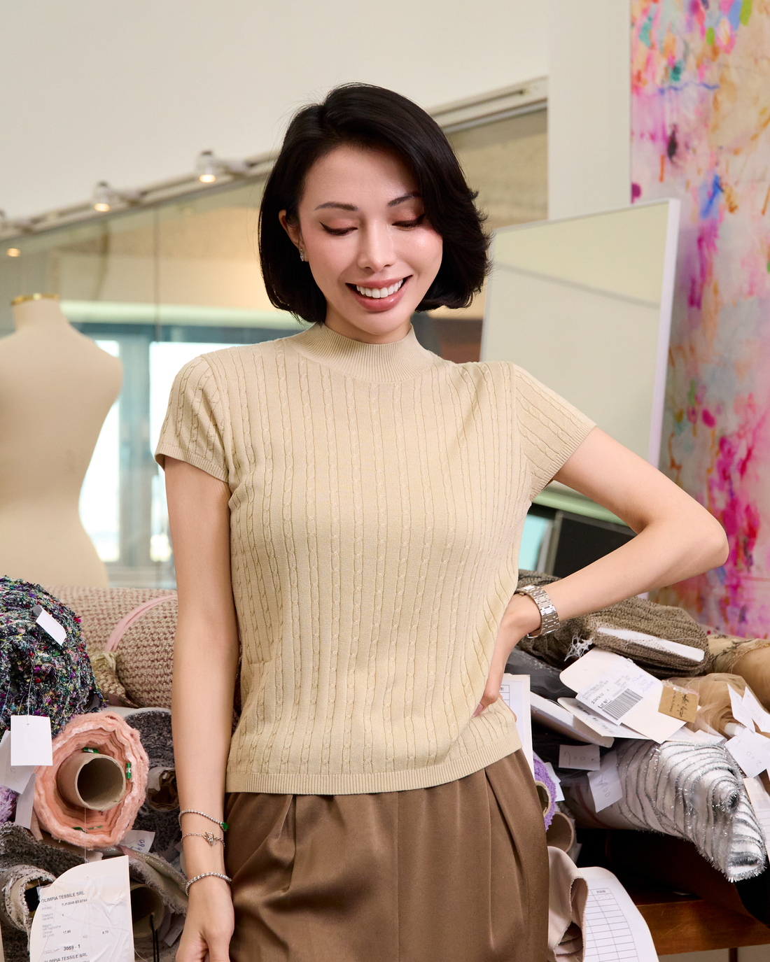 “Pure & Soft”100% 真絲麻花薄織上衣 (Yarn by Loro Piana)—Bergamot佛手柑香