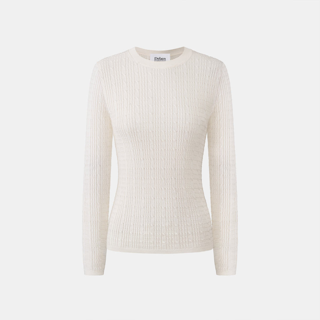 “Pure & Soft”100% 真絲立體麻花薄織上衣 (Yarn by Loro Piana)—White Tea晨光白茶