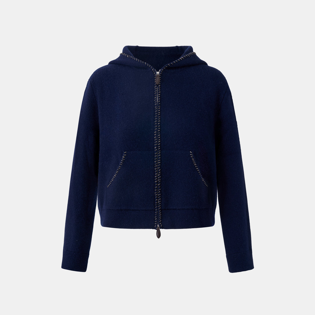 “盛裝慢行 Elegance Unhurried • 午夜藍 Midnight Blue” 100% Cashmere 手工珠繡連帽針織外套 5