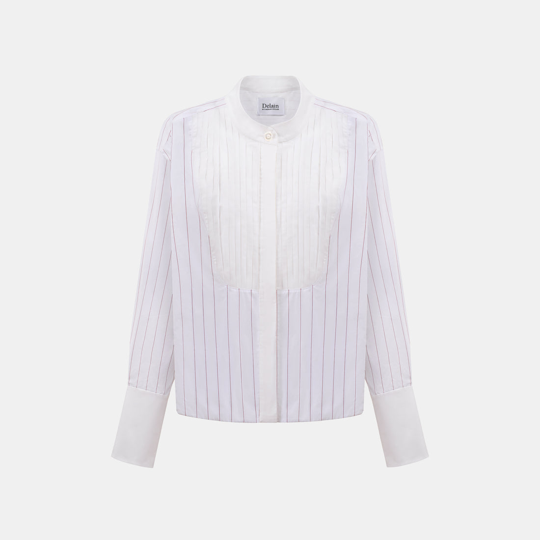 “條紋隨筆 Notes in Stripes” 義大利純棉立體細褶前襟細條紋襯衫