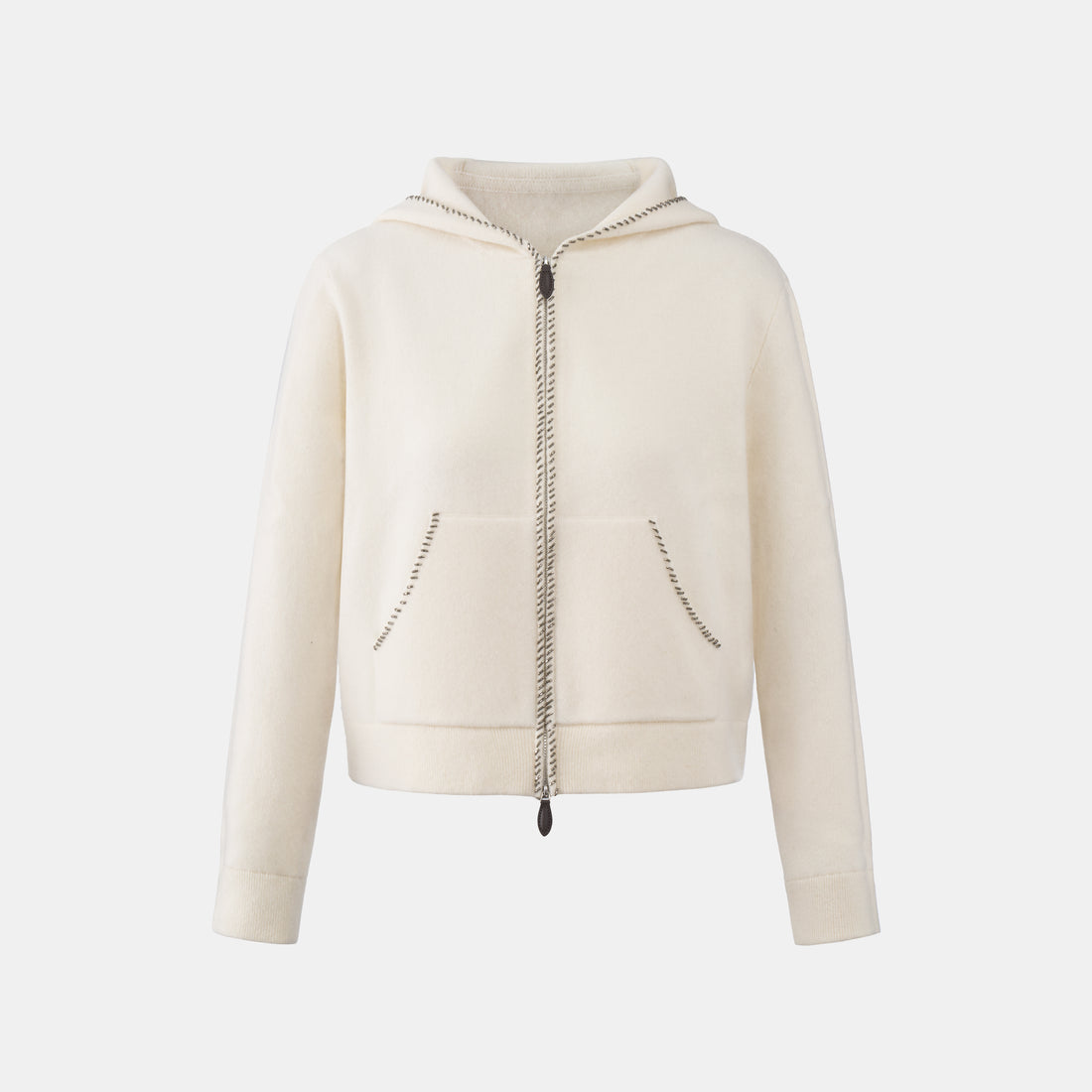 “盛裝慢行 Elegance Unhurried • 象牙白 Ivory” 100% Cashmere 手工珠繡連帽針織外套 7