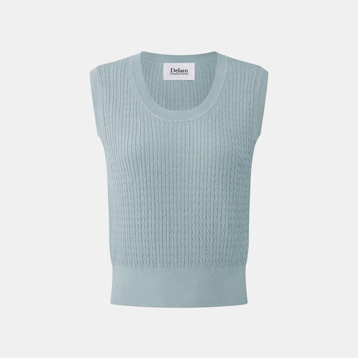 "Mint Dew薄荷晨露" 100% 真絲細羅紋薄織背心 (Yarn by Loro Piana)