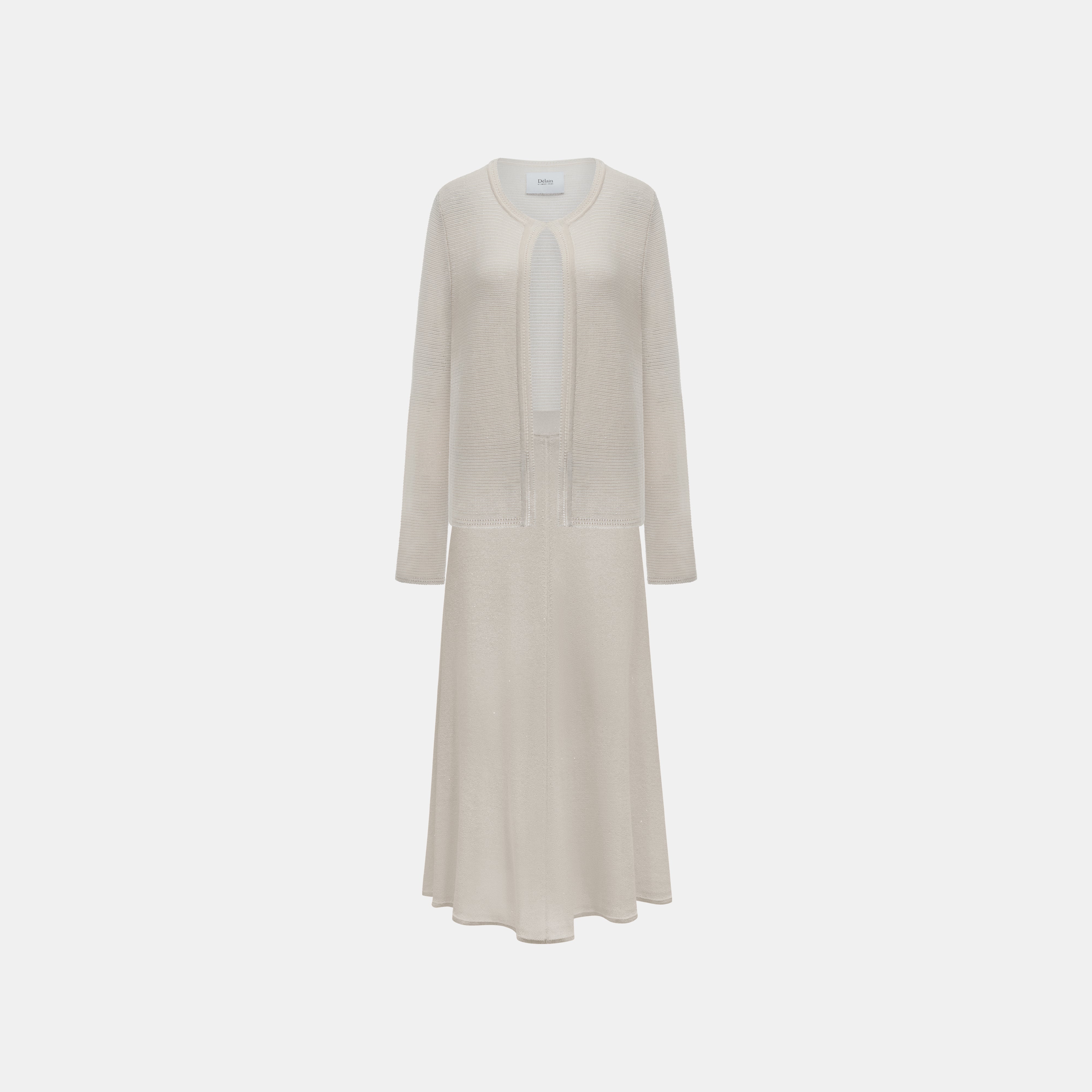 “Spring Diary”真絲長絨棉細針柔感星點針織裙—Morning Frost 晨霜微光