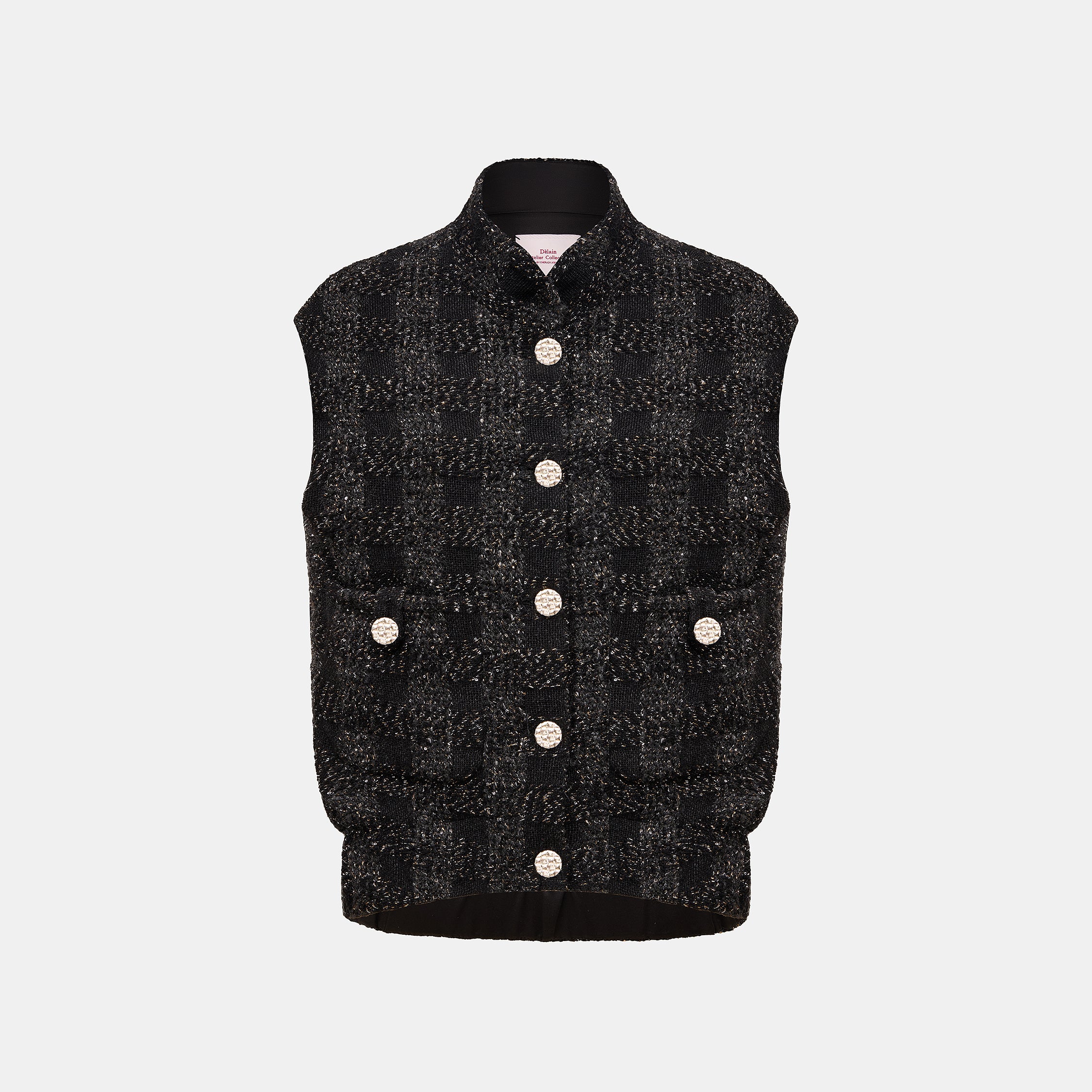 “Chelsea tea time.”義大利頂級初剪羊毛燦金星點Oversized花呢背心—Cosmic Bloom星河煙花