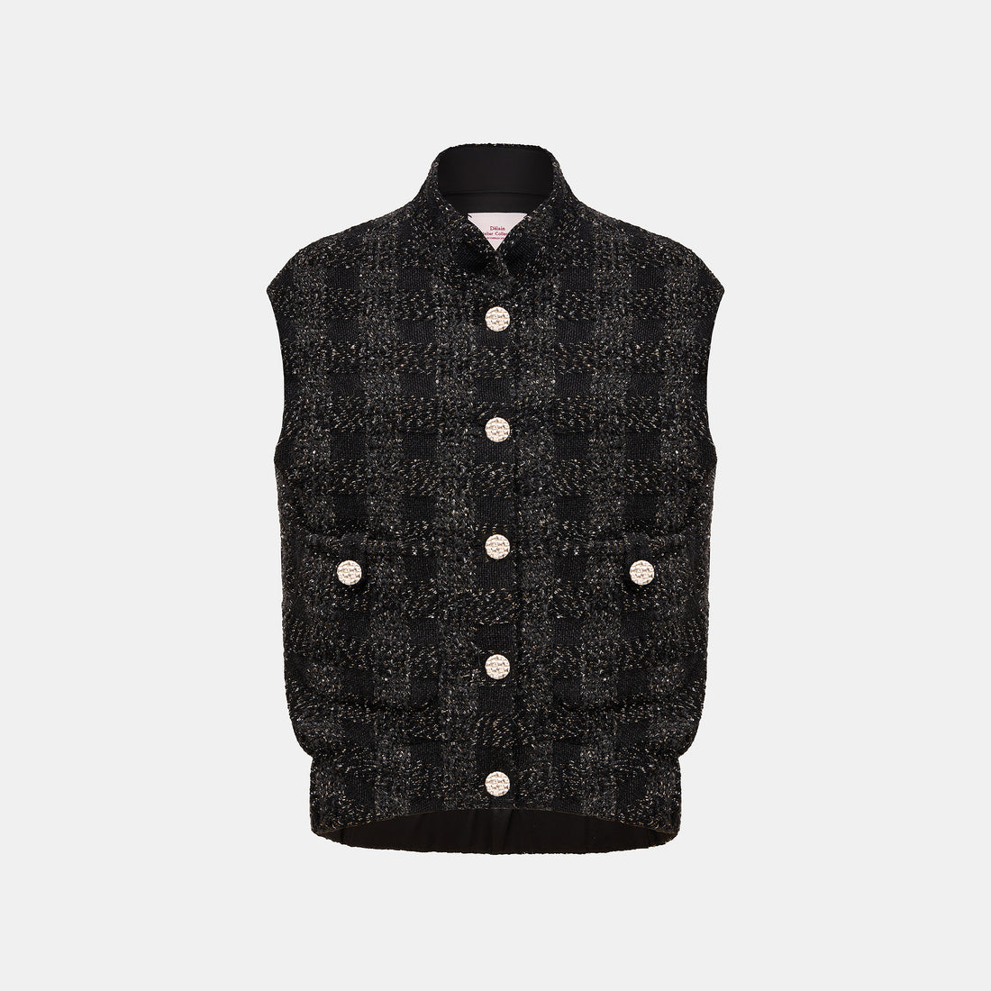 “Chelsea tea time.”義大利頂級初剪羊毛燦金星點Oversized花呢背心—Cosmic Bloom星河煙花