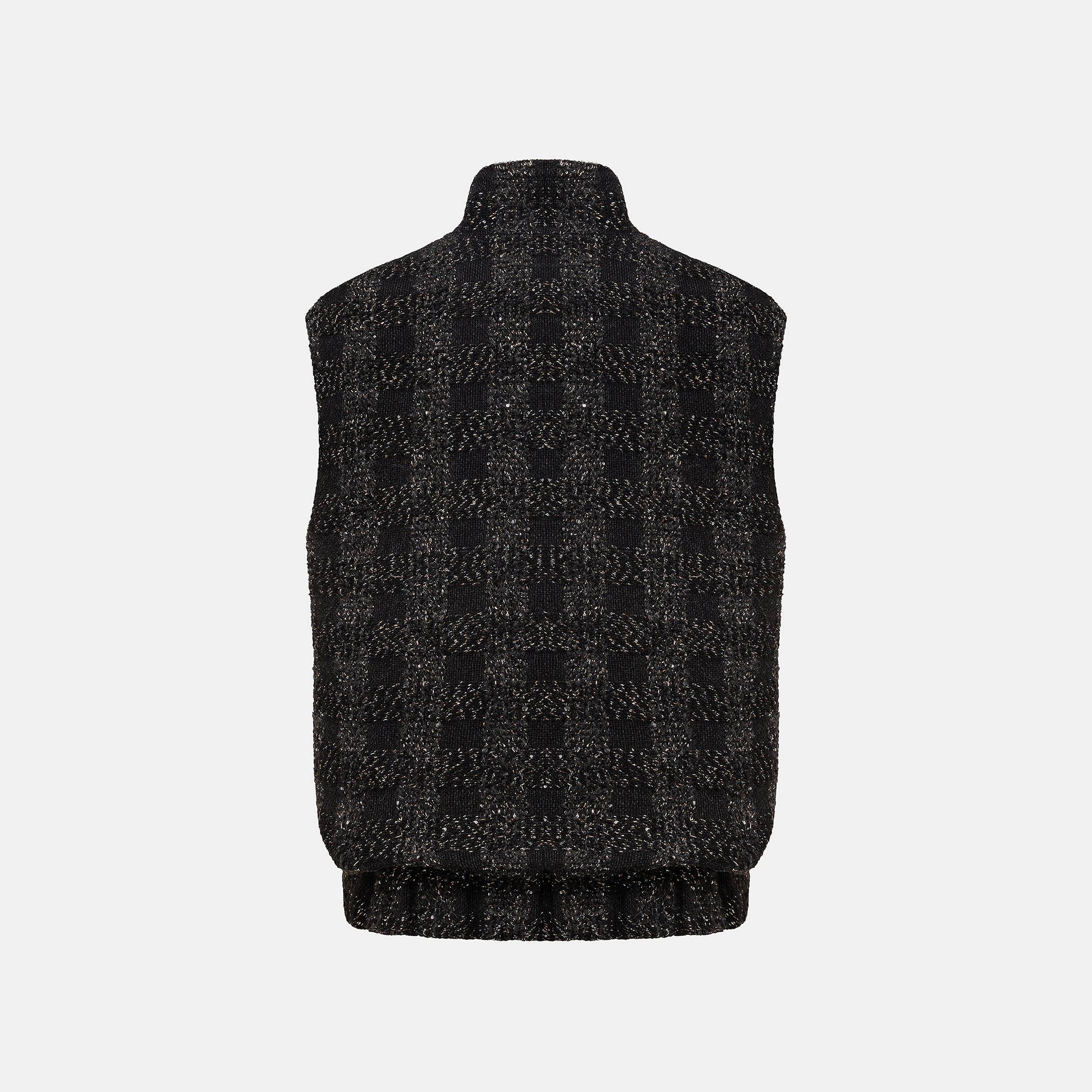 “Chelsea tea time.”義大利頂級初剪羊毛燦金星點Oversized花呢背心—Cosmic Bloom星河煙花