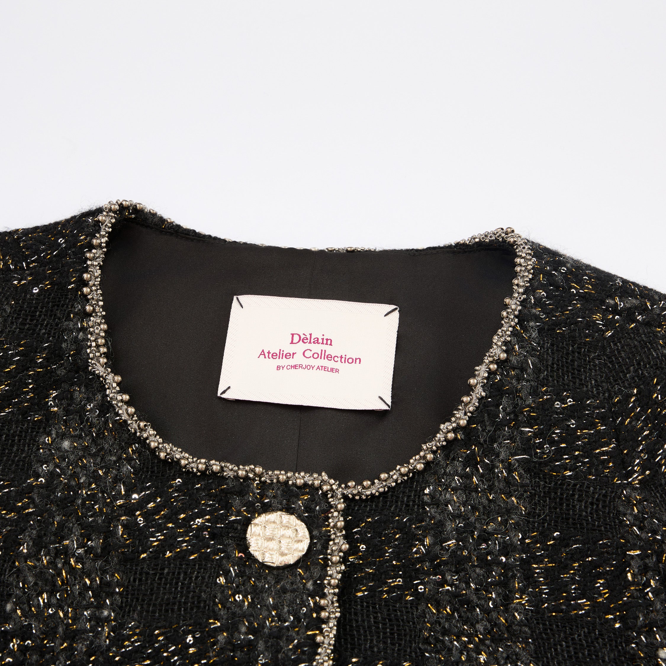 “Chelsea tea time.”義大利頂級初剪羊毛燦金星點經典No.4花呢外套—Cosmic Bloom星河煙花