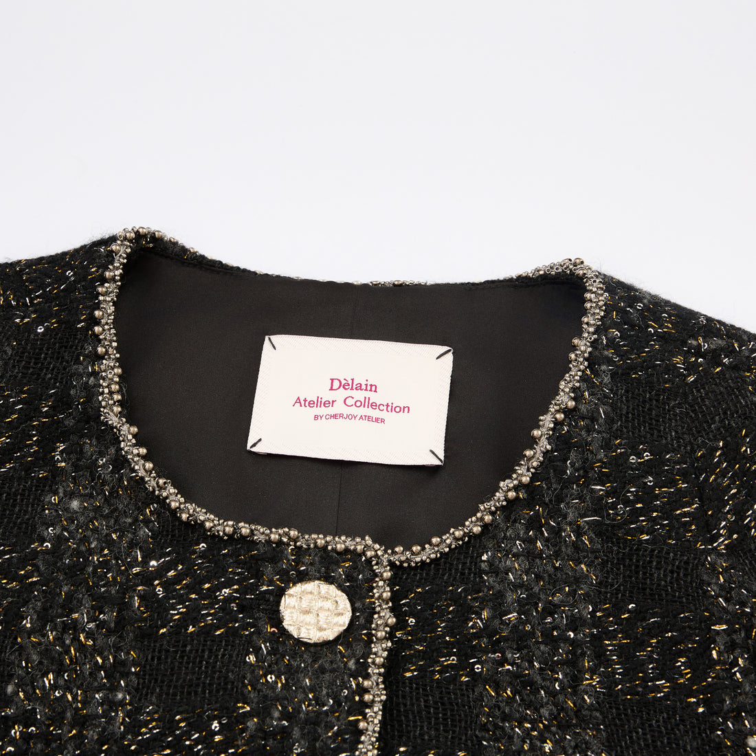 “Chelsea tea time.”義大利頂級初剪羊毛燦金星點經典No.4花呢外套—Cosmic Bloom星河煙花