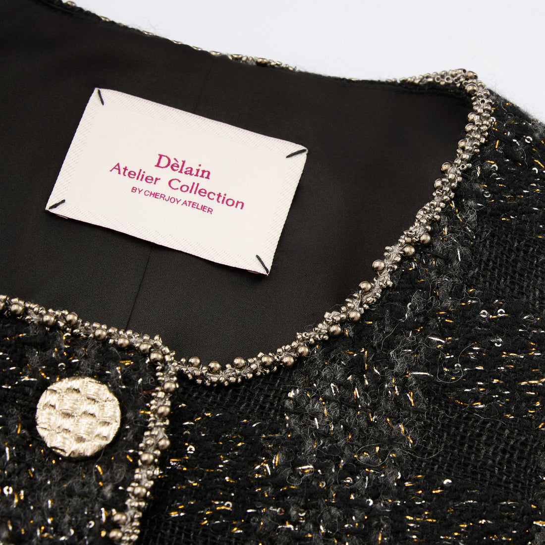 “Chelsea tea time.”義大利頂級初剪羊毛燦金星點經典No.4花呢外套—Cosmic Bloom星河煙花