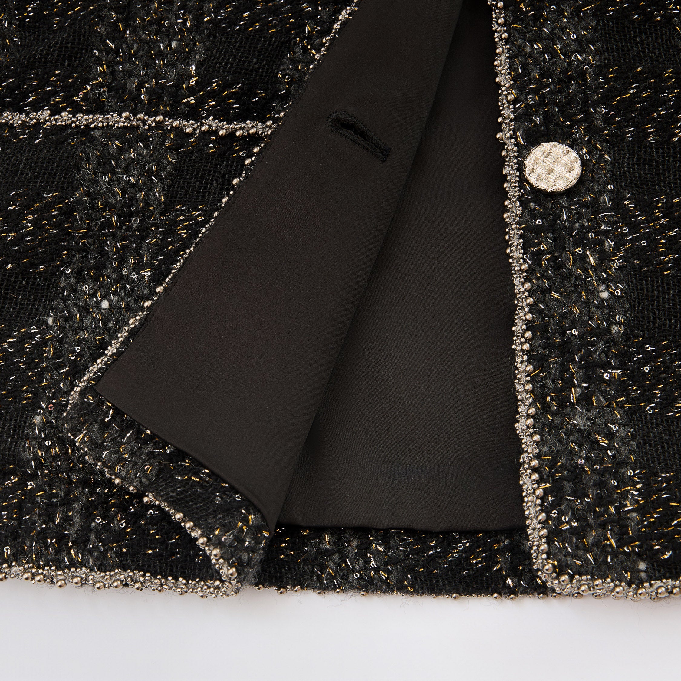 “Chelsea tea time.”義大利頂級初剪羊毛燦金星點經典No.4花呢外套—Cosmic Bloom星河煙花