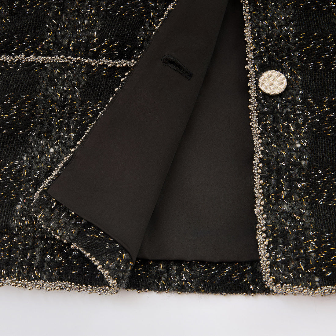 “Chelsea tea time.”義大利頂級初剪羊毛燦金星點經典No.4花呢外套—Cosmic Bloom星河煙花