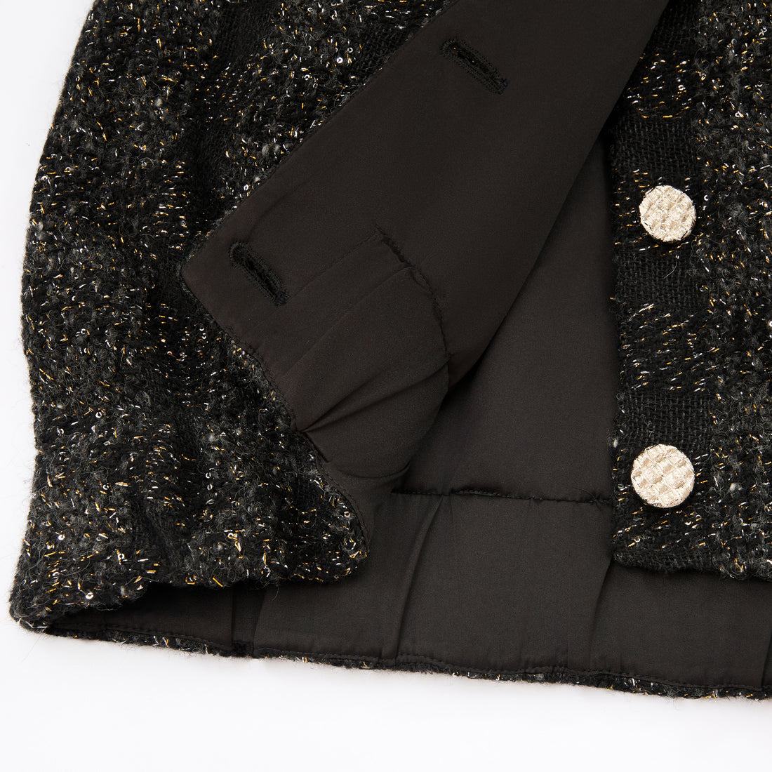 “Chelsea tea time.”義大利頂級初剪羊毛燦金星點Oversized花呢背心—Cosmic Bloom星河煙花