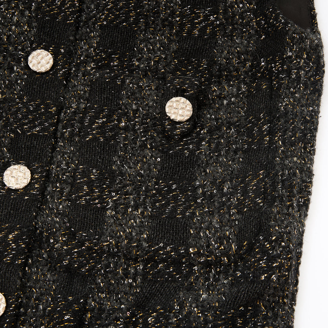 “Chelsea tea time.”義大利頂級初剪羊毛燦金星點Oversized花呢背心—Cosmic Bloom星河煙花